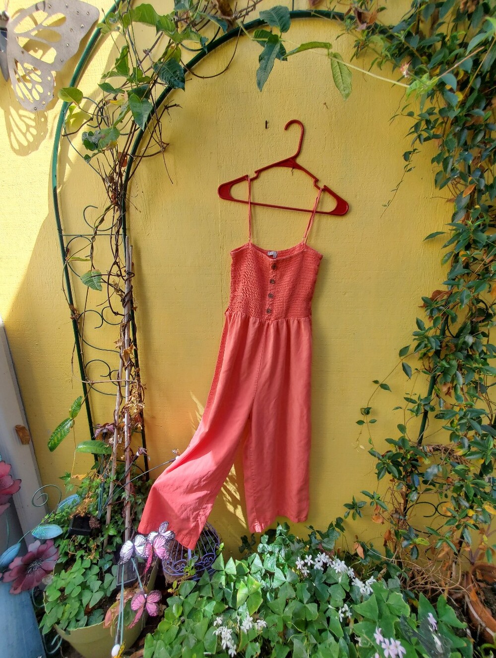 Love Tree Coral Smocked Bodice Wide-Leg Jumpsuit